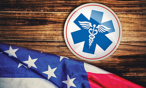 American flag and medical symbol