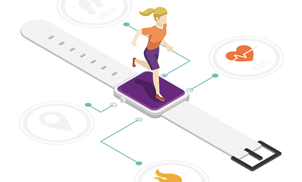 Woman on fitness tracker illustration