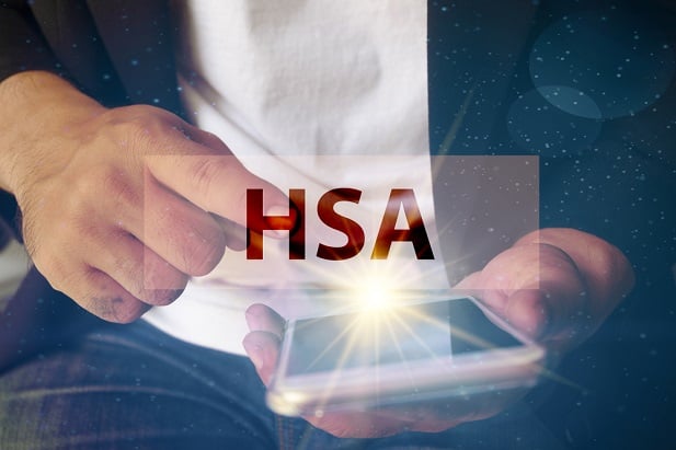 man with smartphone saying HSA