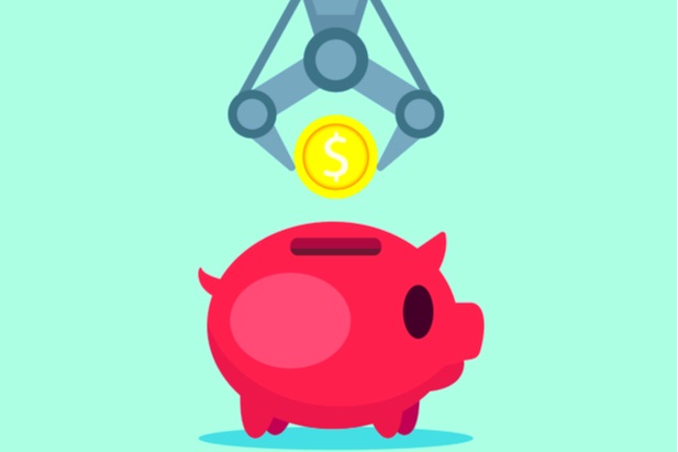robot placing money in piggy bank