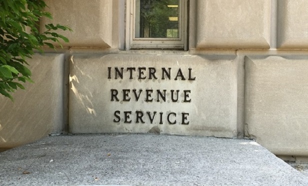 The IRS sign on the IRS building