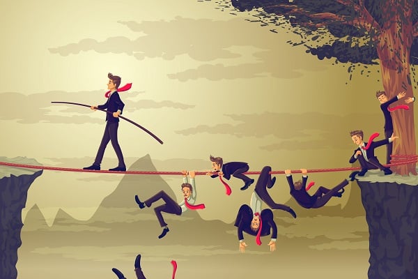 Men failing at tightrope walking