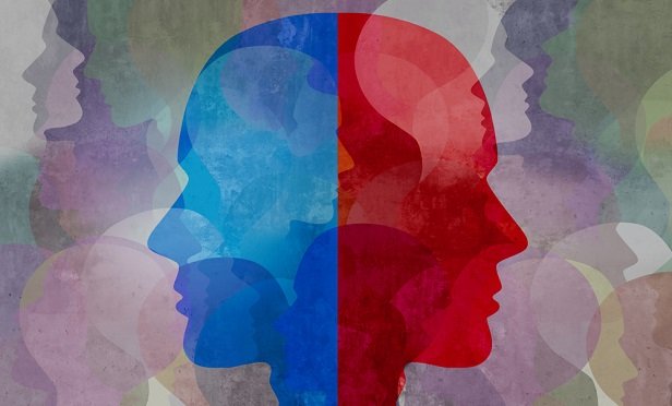 Red, blue faces
