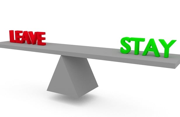 seesaw with words Leave and Stay