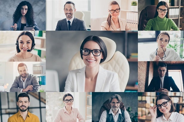 employees in online virtual meeting showing their head shots