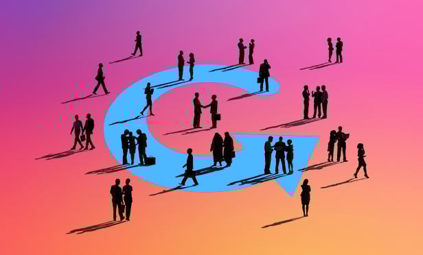 People standing on refresh symbol