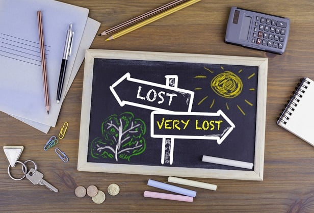 chalkboard sign saying Lost and Very Lost