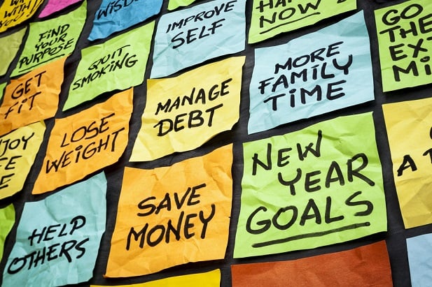 sticky notes with resolutions written on them