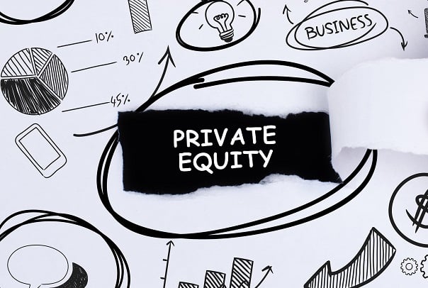 sketched money symbols and peeled away section revealing Private Equity