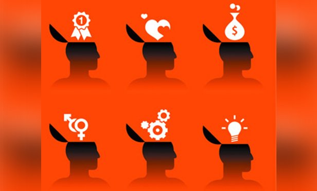 silhouetted cartoon heads with various symbols coming out
