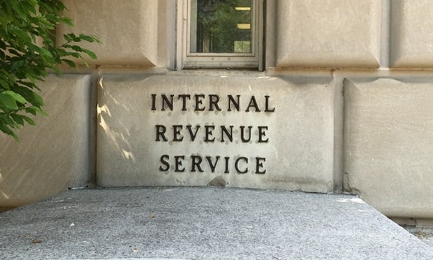 The Internal Revenue Service sign on the IRS building in Washington