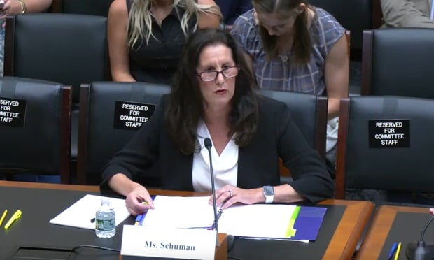 Ilyse Schuman testifies at a House Education and the Workforce Committee hearing on the 50th birthday anniversary of the Employee Retirement Income Security Act. Credit: House Education and the Workforce Committee