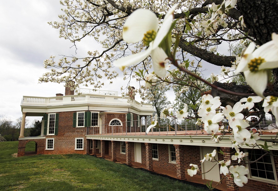 A dogwood tree blooms framing Thomas Jefferson's Poplar Forest plantation retreat in Forest, Virginia. (Photo: AP)