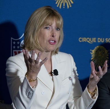 Dawn Hudson, CMO of the NFL, speaks at a news conference in 2016