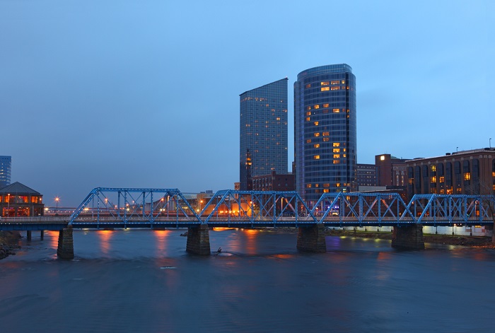 Grand Rapids, Michigan was another city that most non-residents don't think of as a retirement mecca, but look, they painted their bridge blue. (Photo: Shutterstock)