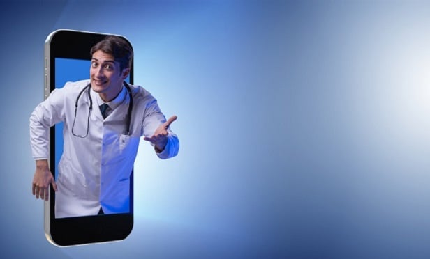 Doctor popping out of phone screen