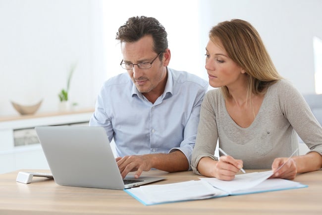 woman, man at computer