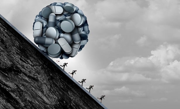 Opioid ball rolling down hill