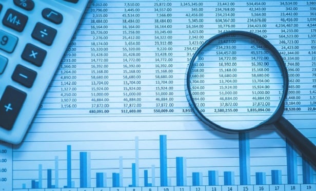 Spreadsheet, calculator and magnifying glass