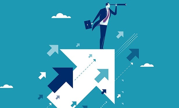 Man standing on growth arrows