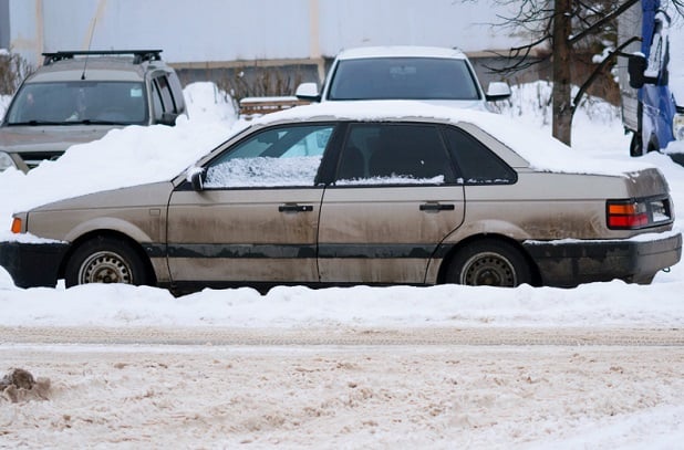 older car sitting in snow