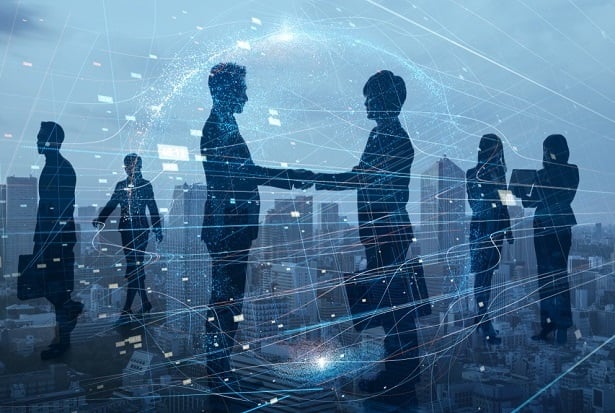 collage of business people shaking hands
