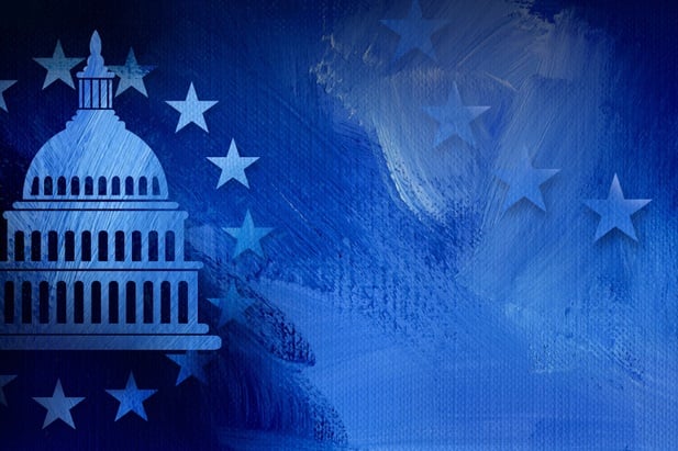 abstract collage of nation's capitol building and stars in blue