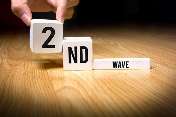 hand putting a block labeled 2 next to others with ND and Wave on them