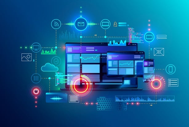 collage of stylized parts of a website