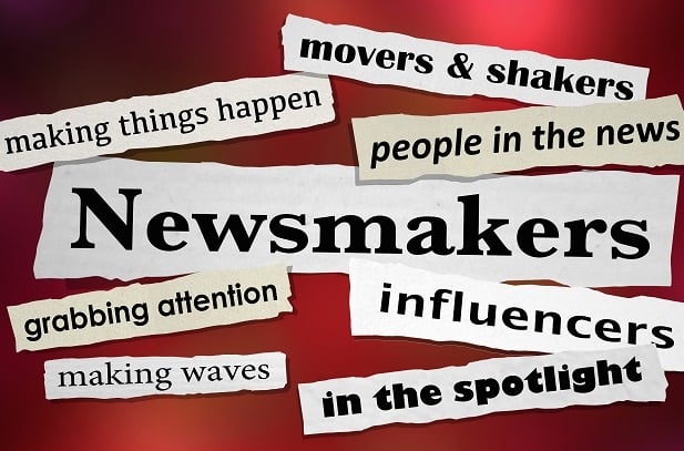 collage of newspaper headlines with words such as Newsmakers