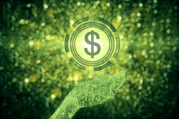 dollar sign on green background with abstract green hand