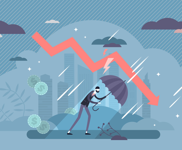Recession financial storm concept, tiny business person vector illustration. World economy recession and global market collapse risk. Business bankruptcy loss challenges and stock market crash arrow. Credit: VectorMine/Adobe Stock