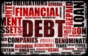 Word cloud of financial terms including debt