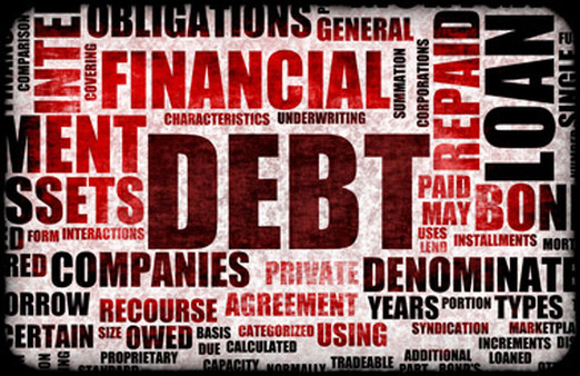 Word cloud of financial terms including debt
