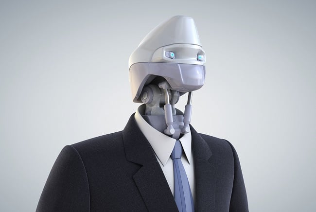 Robot head with business suit