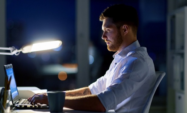 Man working late at desk