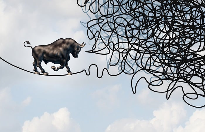 Bull on a tightrope facing knots