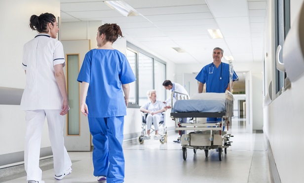 Nurses in hospital hallway