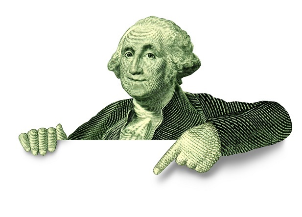 george washington on dollar pointing