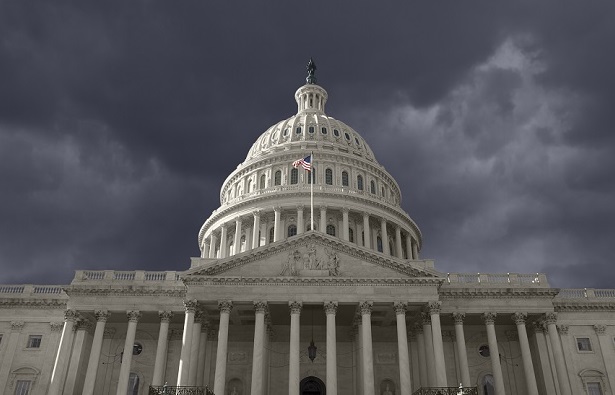 dark skies over Washington D.C. and capitol building