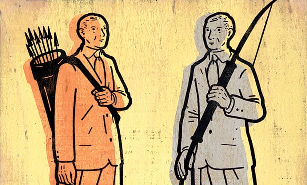 Businessmen with bows and arrows