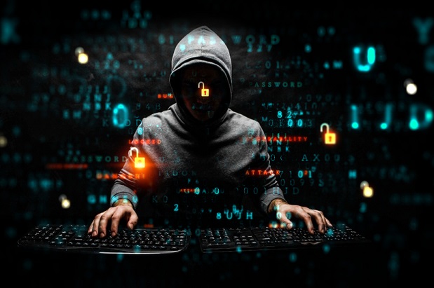 stylized hacker man with computer