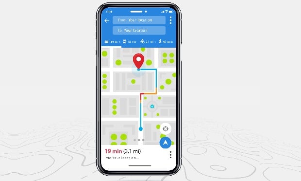 Phone with map app open