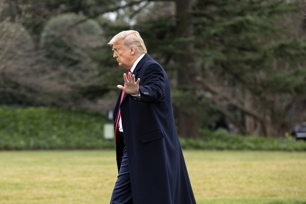 U.S. President Donald Trump walks across the South Lawn of the White House to board Marine One in Washington, D.C., U.S. on Thursday, March 5, 2020.