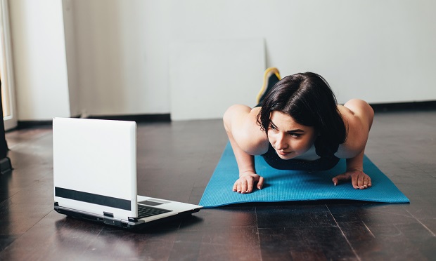 Woman working out at home