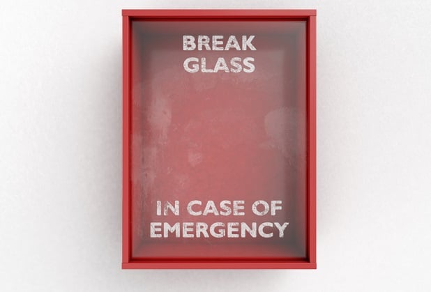 empty glass box says break glass in case of emergency