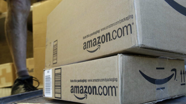 Amazon boxes showing Amazon logo