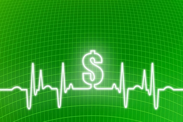 white stylized EKG wave on green with dollar sign