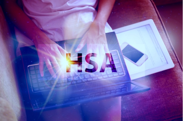 collage of woman typing on laptop and the acronym HSA