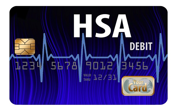 stylized blue and black HSA card with EKG type waves on it